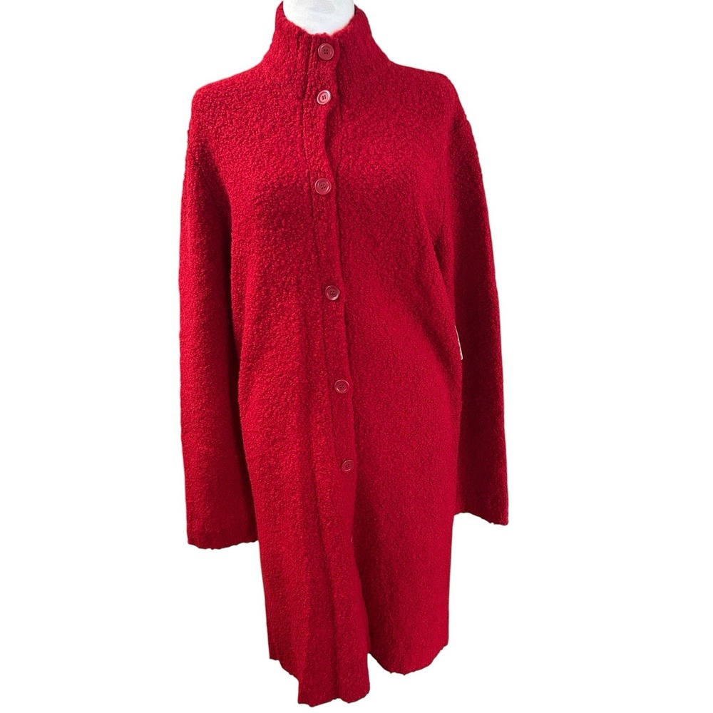 NWT Jones New York Sport Red Boiled Wool Blend Long Cardigan Coat Jacket Sz L